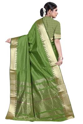 Green woven silk blend saree with blouse 3