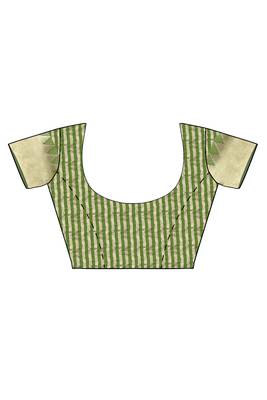 Green woven silk blend saree with blouse 4