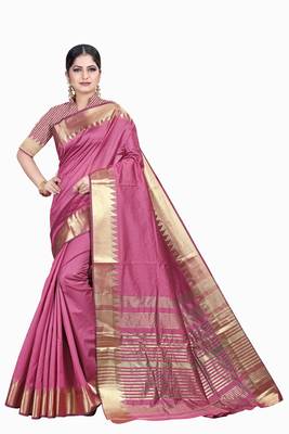 Purple woven silk blend saree with blouse 1