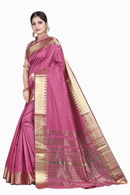 Purple woven silk blend saree with blouse 2