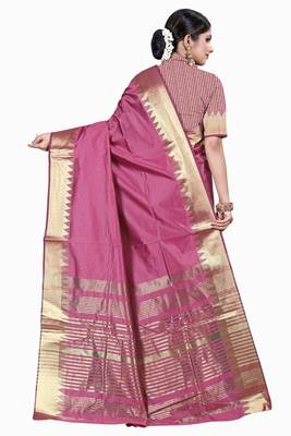 Purple woven silk blend saree with blouse 3