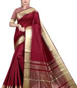 Maroon woven silk blend saree with blouse