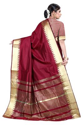Maroon woven silk blend saree with blouse 4