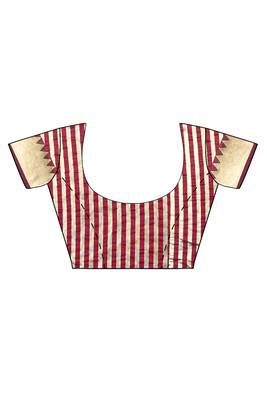 Maroon woven silk blend saree with blouse 5