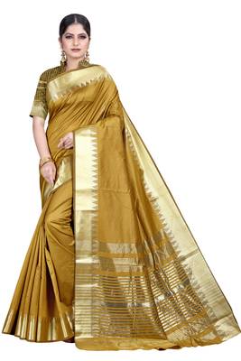 Yellow woven silk blend saree with blouse 1