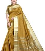 Yellow woven silk blend saree with blouse