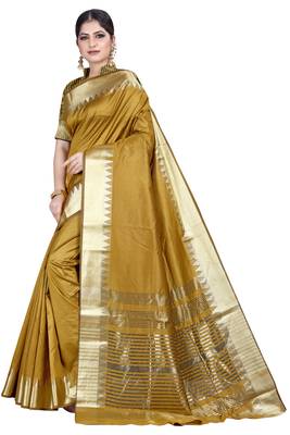 Yellow woven silk blend saree with blouse 2