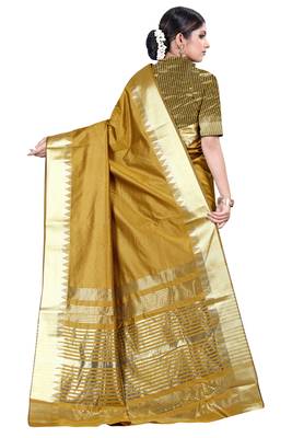 Yellow woven silk blend saree with blouse 3