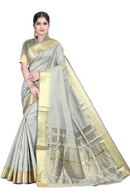 Grey woven silk blend saree with blouse 1