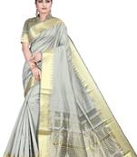 Grey woven silk blend saree with blouse