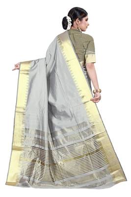 Grey woven silk blend saree with blouse 3