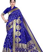 Blue woven silk blend saree with blouse