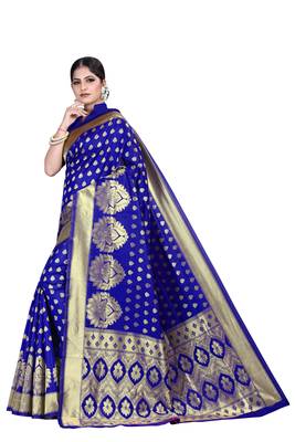 Blue woven silk blend saree with blouse 3