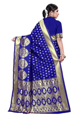 Blue woven silk blend saree with blouse 4
