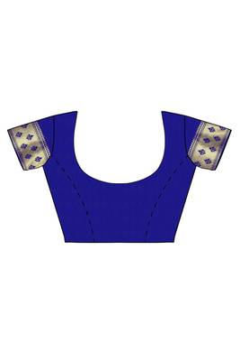 Blue woven silk blend saree with blouse 5