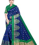 Blue woven silk blend saree with blouse