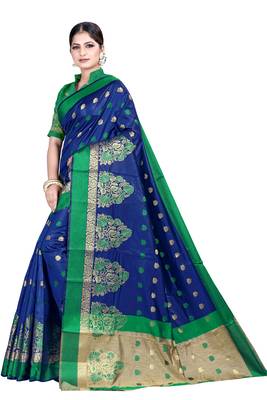 Blue woven silk blend saree with blouse 2