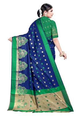 Blue woven silk blend saree with blouse 3
