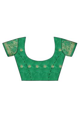 Blue woven silk blend saree with blouse 4