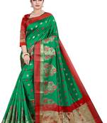 Green woven silk blend saree with blouse