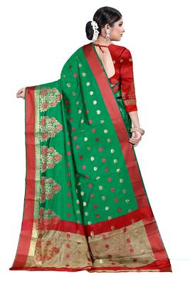 Green woven silk blend saree with blouse 3
