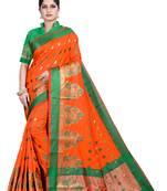Orange woven silk blend saree with blouse