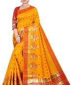 Yellow woven silk blend saree with blouse