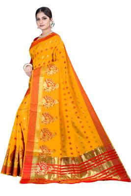 Yellow woven silk blend saree with blouse 2