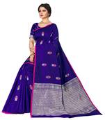 Blue woven silk blend saree with blouse