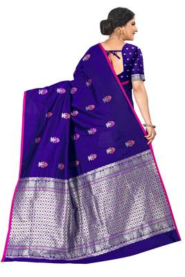 Blue woven silk blend saree with blouse 3