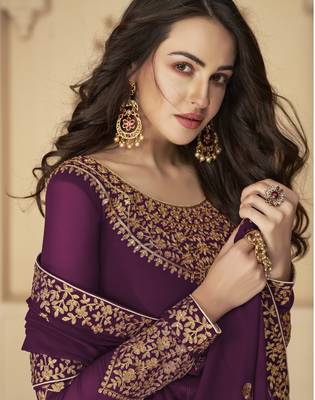 Purple embroidered georgette salwar 4