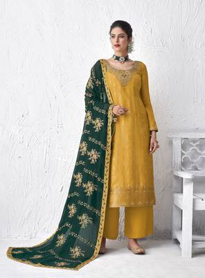Yellow embroidered silk salwar 1
