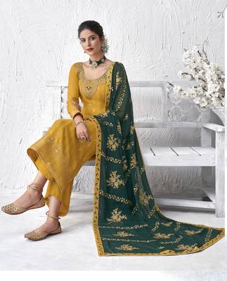 Yellow embroidered silk salwar 2