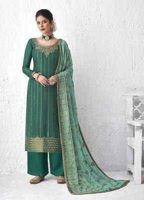 Aqua-blue embroidered silk salwar 1