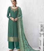 Aqua-blue embroidered silk salwar