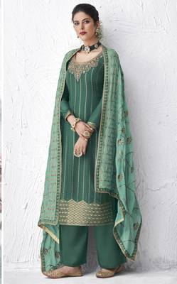 Aqua-blue embroidered silk salwar 2