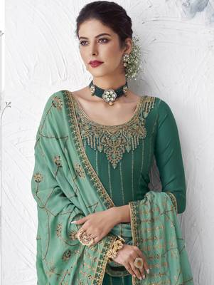 Aqua-blue embroidered silk salwar 3