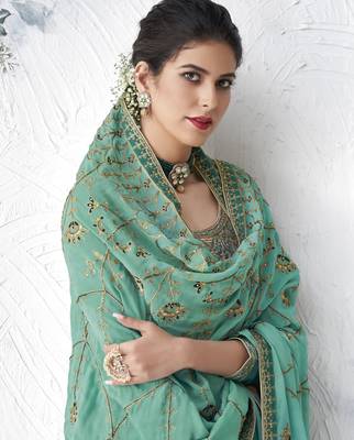 Aqua-blue embroidered silk salwar 4