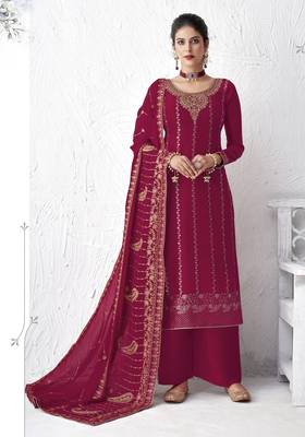 Magenta embroidered silk salwar 1