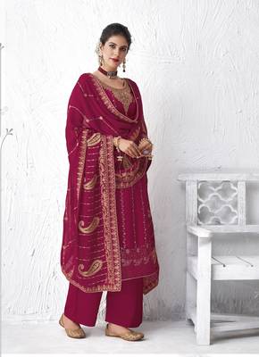 Magenta embroidered silk salwar 2
