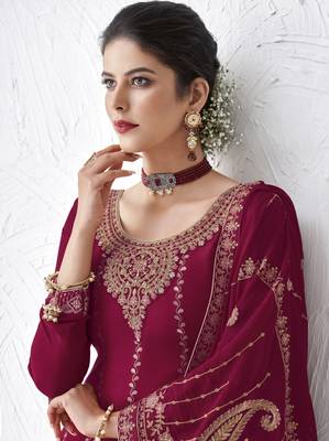 Magenta embroidered silk salwar 3