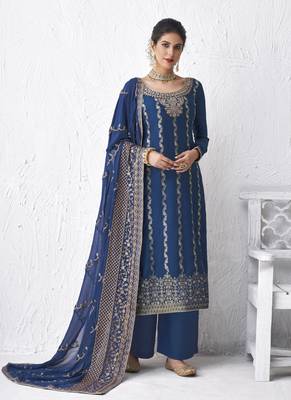 Blue embroidered silk salwar 1