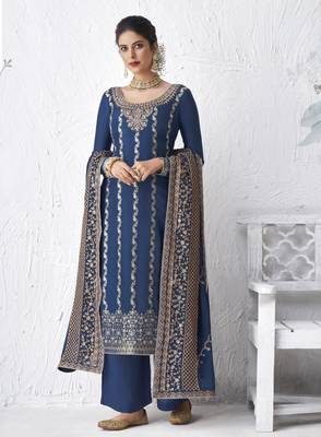 Blue embroidered silk salwar 2
