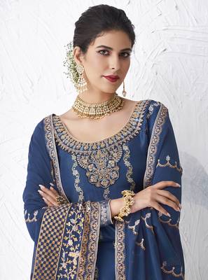 Blue embroidered silk salwar 3