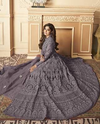 Mauve embroidered net salwar 2