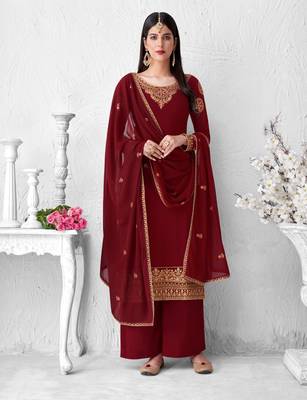 Red embroidered georgette salwar 1