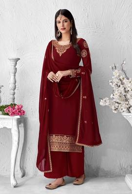Red embroidered georgette salwar 2
