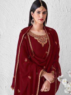 Red embroidered georgette salwar 3