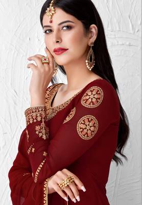 Red embroidered georgette salwar 4