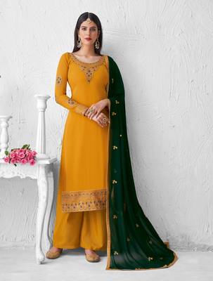 Yellow embroidered georgette salwar 1